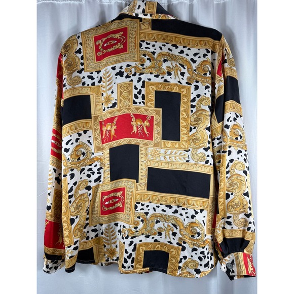 Paolo Santini 100% Pure Silk Vintage Abstract Print Button Up Shirt Womens 14 - Picture 5 of 7